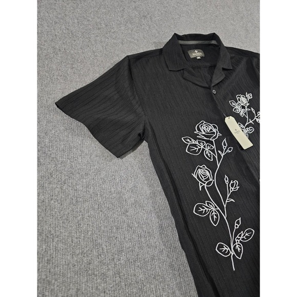 Saints Studio Mens Black Textured Rose Embroidered Button Down Shirt Size M - Picture 3 of 14